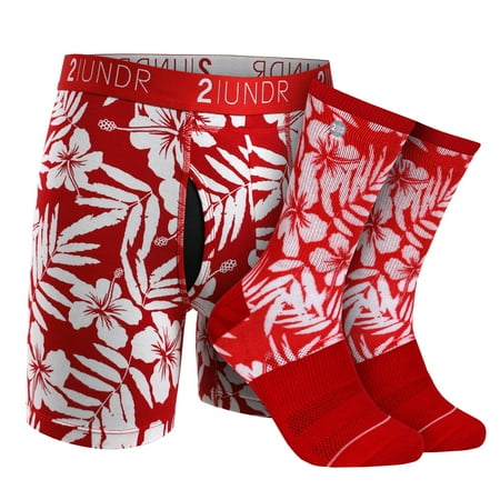 2UNDR Men s Swing Shift Boxer Brief- Groove Sock Pack (Aloha X-Large)