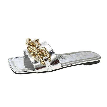 Mortilo Womens Shoes Summer Slippers Soft Sole Flat Fashion Casual Square Toe Outer Solid Color Sandals PU slipper for Women Silver
Mortilo Womens Shoes Summer Slippers Soft Sole Flat Fashion Casual Square Toe Outer Solid Color Sandals PU slipper for Women Silver