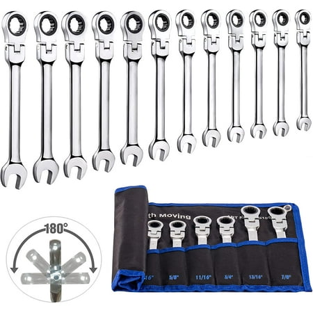 Guvsoets 12pcs SAE Flex-Head Ratcheting Wrench Set 1/4 to 7/8 Ratchet Combination Wrenches Chrome Vanadium Steel Construction with Organizer Bag
Guvsoets 12pcs SAE Flex-Head Ratcheting Wrench Set 1/4 to 7/8 Ratchet Combination Wrenches Chrome Vanadium Steel Construction with Organizer Bag