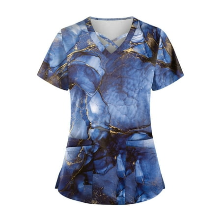 TKing Fashion Women Plus Size Scrubs Top V-Neck Short Sleeve Printed Pockets Work Blouse for Women Dark Blue 4XL
TKing Fashion Women Plus Size Scrubs Top V-Neck Short Sleeve Printed Pockets Work Blouse for Women Dark Blue 4XL
