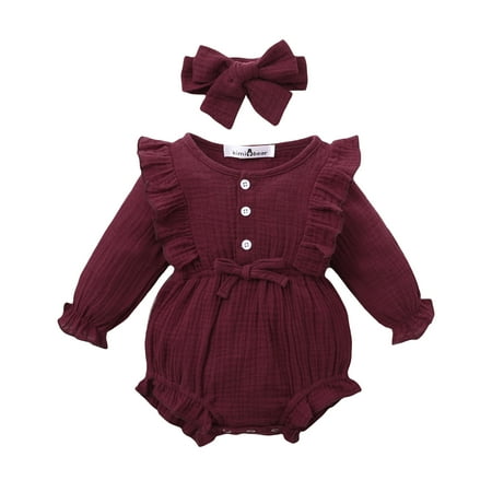 OLLUISNEO Newborn Baby Girls Romper Winter Romper Solid Color Round Neck Long Sleeve Jumpsuit With Headband 3-6 Months Red
OLLUISNEO Newborn Baby Girls Romper Winter Romper Solid Color Round Neck Long Sleeve Jumpsuit With Headband 3-6 Months Red