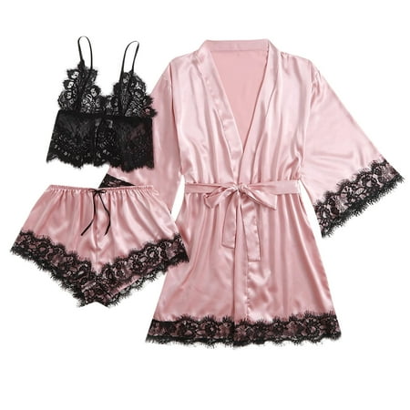 Henpk Women Plus Size Sexy Lingerie Silk Robe Satin Bathrobe Four-Piece Set Sleepwear Pajamas 0110
Henpk Women Plus Size Sexy Lingerie Silk Robe Satin Bathrobe Four-Piece Set Sleepwear Pajamas 0110
