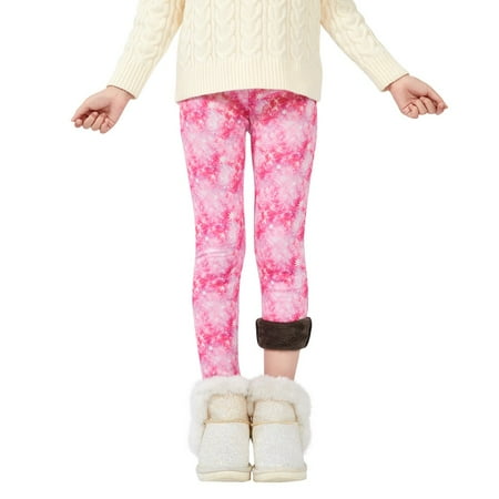2-13Y Kids Girl Stretchy Printed Leggings Thick Winter Warm Fleece Lined Pants