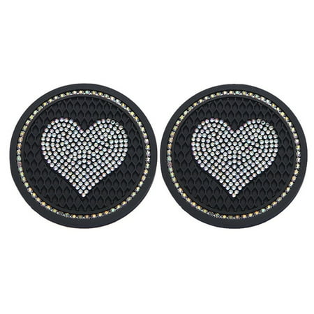 2PCS Heart Shape Car Diamond Coaster Water Cup Slot Non-Slip Mat Silica Pad Cup