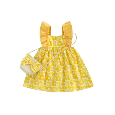 Nokpsedcb Kids Baby Girls Summer Dress Outfits Flowers Ruffle Sleeveless Square Neck Dress + Big Bow Straw Sling Bag Yellow 12-18 Months
Nokpsedcb Kids Baby Girls Summer Dress Outfits Flowers Ruffle Sleeveless Square Neck Dress + Big Bow Straw Sling Bag Yellow 12-18 Months