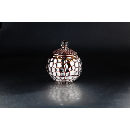 8" Rusty Red and Silver Colored Mosaic Handblown Glass Jar