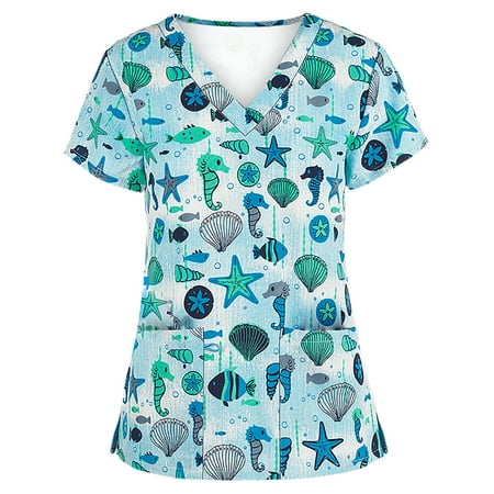 Scrub Tops for Women Short Sleeve Casual V Neck Cute Print Working Uniform Blouse Comfortable Durable Scrub Shirt with Pockets
Scrub Tops for Women Short Sleeve Casual V Neck Cute Print Working Uniform Blouse Comfortable Durable Scrub Shirt with Pockets