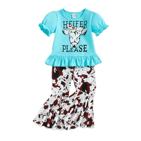 Chollius 2Pcs Baby Girls Summer Short Sleeve Tops + Flared Trousers Cow Head Letter Print Elastic Waist Bow Sweet Style Clothing
Chollius 2Pcs Baby Girls Summer Short Sleeve Tops + Flared Trousers Cow Head Letter Print Elastic Waist Bow Sweet Style Clothing