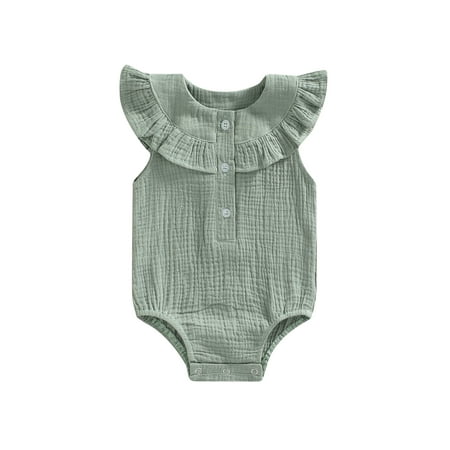Suanret Summer Newborn Baby Girls Bodysuit Sleeveless Ruffled Solid Color Round Neck Romper Clothes Green 12-18 Months
Suanret Summer Newborn Baby Girls Bodysuit Sleeveless Ruffled Solid Color Round Neck Romper Clothes Green 12-18 Months