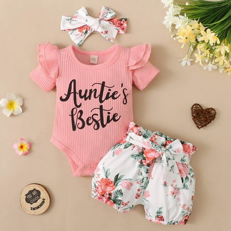 Hunpta Infant Girls Short Sleeve Letter Printed Ribbed Romper Bodysuits Floral Printed Shorts Headbands Newborn Outfits
Hunpta Infant Girls Short Sleeve Letter Printed Ribbed Romper Bodysuits Floral Printed Shorts Headbands Newborn Outfits
