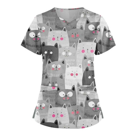 HIMIWAY Summer Hot Shirts for Women Plus Size Cute Printed Scrub Working Uniform Tops For Women Cross V-Neck Short Sleeve Fun T-Shirts Workwear Tee With Double Pockets
HIMIWAY Summer Hot Shirts for Women Plus Size Cute Printed Scrub Working Uniform Tops For Women Cross V-Neck Short Sleeve Fun T-Shirts Workwear Tee With Double Pockets
