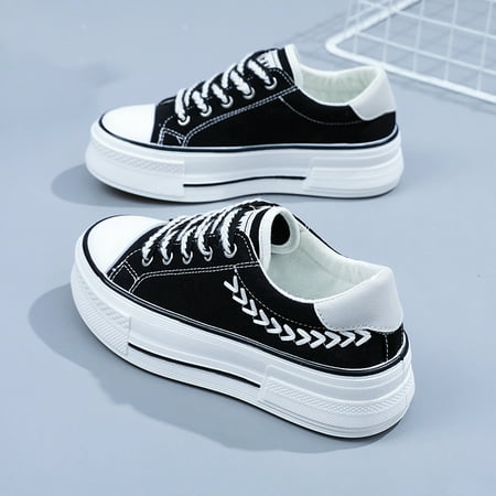 Flat Canvas Shoes Thick-soled Casual Sneakers All-match Lace-up Skate Shoes