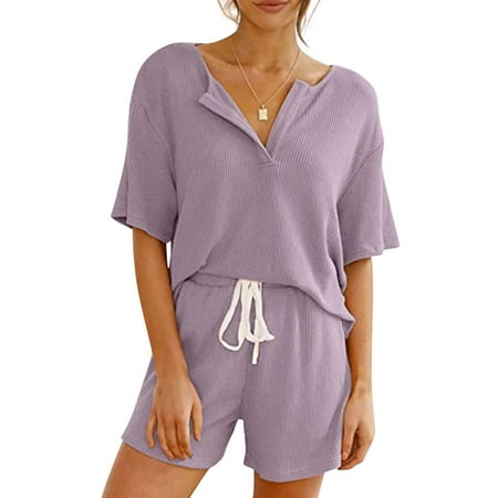 Women s Short Sleeve Lounge Set Top Blouse with Shorts Casual 9 Piece Ribbed Knit V Neck Outfit Sleepwear Pajamas Homewear
Women s Short Sleeve Lounge Set Top Blouse with Shorts Casual 9 Piece Ribbed Knit V Neck Outfit Sleepwear Pajamas Homewear