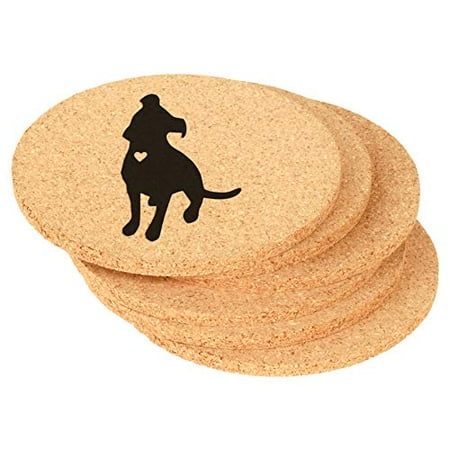 Set of 6 Cork Drink Coasters Cute Pit Bull With Heart (Round)