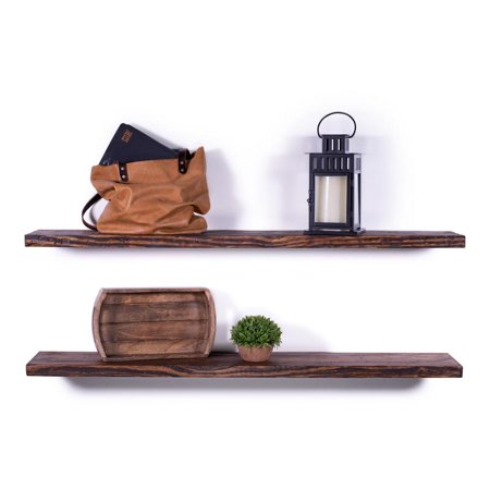 8" Deep Rugged Distressed Pine Floating Shelves 48" (Set of 2) (Bourbon)