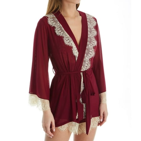 Women s Rhonda Shear 4810 Up All Night Lace Trim Robe (Burgundy 3X)