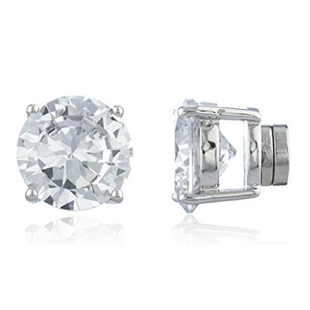 New & Improved! Silvertone with Clear Cz Round Magnetic Stud Earrings - 4mm to 12mm Available (11