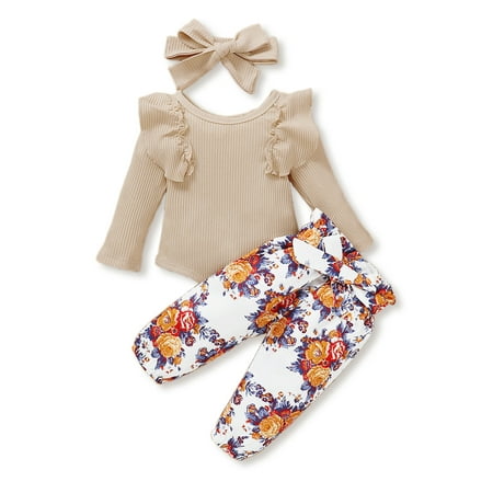 Dooleck Ribbed Baby Clothes Infant Girl Ruffle Bodysuit Floral Halen Pant Outfit Set
Dooleck Ribbed Baby Clothes Infant Girl Ruffle Bodysuit Floral Halen Pant Outfit Set
