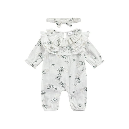 Eyicmarn Sweet Style Baby Girls Outfit Flouncing Splicing Long Sleeve Romper