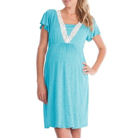 Maternity Nightdresses Breastfeeding Nightwear V-neck With Lace Patchwork For Women Laides Pregnant L Light Blue Short Sleeve Nursing Nightdress
Maternity Nightdresses Breastfeeding Nightwear V-neck With Lace Patchwork For Women Laides Pregnant L Light Blue Short Sleeve Nursing Nightdress