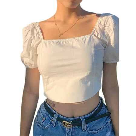GXFC Womens Solid Color Crop Tops Ladies Square Neck Puff Sleeve Wrap Bustier Open Back Blouses
GXFC Womens Solid Color Crop Tops Ladies Square Neck Puff Sleeve Wrap Bustier Open Back Blouses