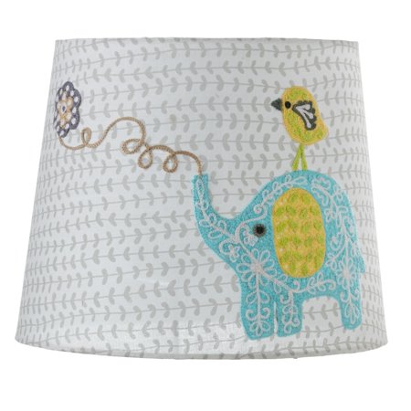 Blue and Yellow Embroidered Elephant and Bird Designed Lamp Shade 10"