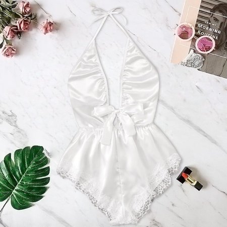 Ykohkofe Women V-Neck Lace Stain Bow Lingerie Bodysuit Sleepwear Pajamas Silk Jumpsuit
Ykohkofe Women V-Neck Lace Stain Bow Lingerie Bodysuit Sleepwear Pajamas Silk Jumpsuit