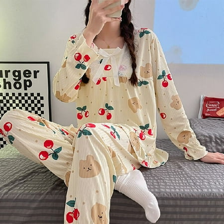 PIKADINGNIS Womens Pajama Set Autumn Winter Lace Bow Sleepwear Women Pijamas Set Long Sleeve Sweet Leisure Girls Trousers Outwear Clothes
PIKADINGNIS Womens Pajama Set Autumn Winter Lace Bow Sleepwear Women Pijamas Set Long Sleeve Sweet Leisure Girls Trousers Outwear Clothes