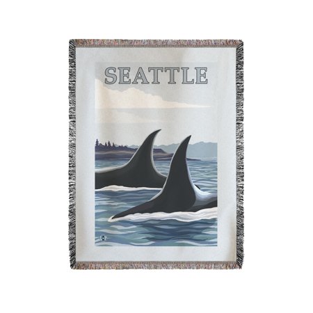 Seattle, Washington - Orca Whales #1 - Lantern Press Artwork (60x80 Woven Chenille Yarn Blanket)