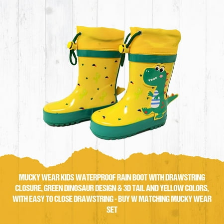 Mucky Wear Children s Rubber Rain Boots - Drawstring Dinosaur Waterproof Youth Boots for Boys and Girls - Lightweight Unisex Rain Boots for Kids - US Size 2Y
Mucky Wear Children s Rubber Rain Boots - Drawstring Dinosaur Waterproof Youth Boots for Boys and Girls - Lightweight Unisex Rain Boots for Kids - US Size 2Y