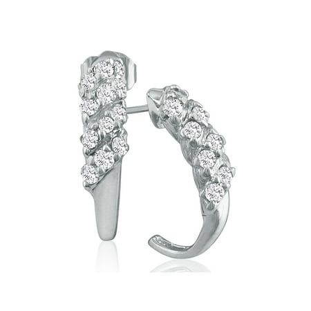 10K White Gold 3/4 Carat Diamond J-Hoop Earrings