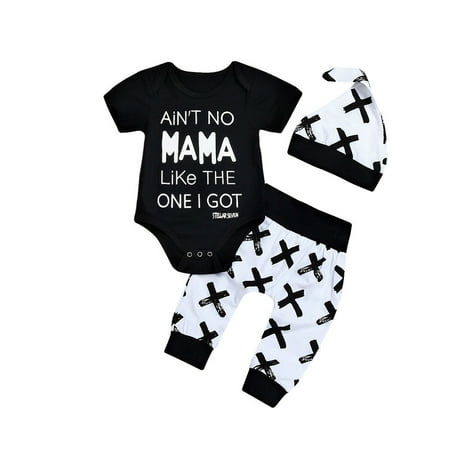 Awoscut Newborn Kid Baby Boy 3pcs Clothes Jumpsuit Romper Bodysuit Pants Hat Outfits Set