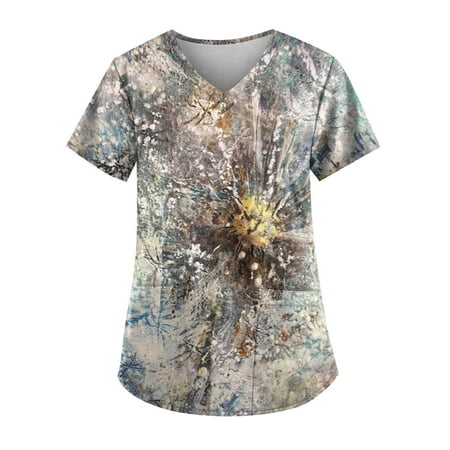 Tie Dye Working Uniform Womens Printed Working Tops Casual Plus Size T shirts Workwear Casual Pockets Scrubs Uniform Nurses
Tie Dye Working Uniform Womens Printed Working Tops Casual Plus Size T shirts Workwear Casual Pockets Scrubs Uniform Nurses