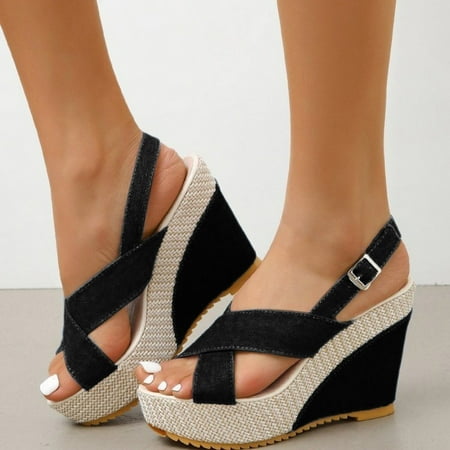 UIX Ladies Simple Solid Color Slope Heel One Buckle Strap Fish Mouth Straw Bottom Denim High Heel Large Size Sandals
UIX Ladies Simple Solid Color Slope Heel One Buckle Strap Fish Mouth Straw Bottom Denim High Heel Large Size Sandals