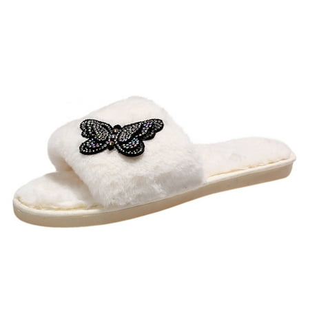 Indoor Slippers For Women Ladies Fashion Solid Color Plush Rhinestone Butterfly Decoration Open Toe Flat Casual Cotton Slippers 
Indoor Slippers For Women Ladies Fashion Solid Color Plush Rhinestone Butterfly Decoration Open Toe Flat Casual Cotton Slippers