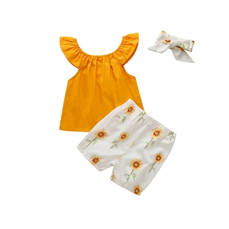 Calsunbaby 3 Pieces Solid Color O-Neck Fly Sleeve Tops+ Sunflower Print Shorts+ Headband
Calsunbaby 3 Pieces Solid Color O-Neck Fly Sleeve Tops+ Sunflower Print Shorts+ Headband