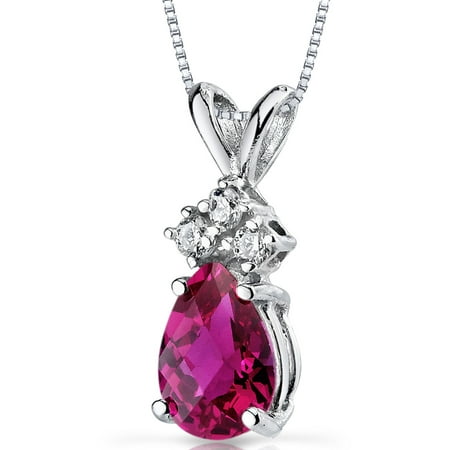Peora 1.00 Carat T.G.W. Pear-Cut Created Ruby and Diamond Accent 14kt White Gold Pendant, 18