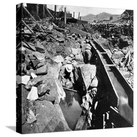 Placer Mining, Panning Out, from 'Gems of California Scenery' Published by Lawrence and… Stretched Canvas Print Wall Art