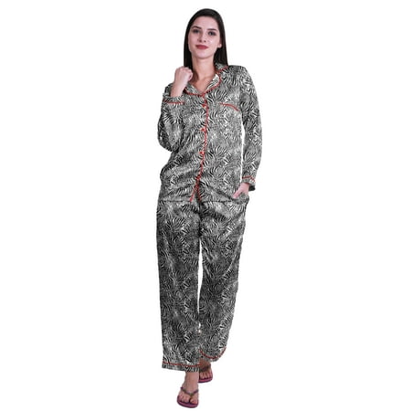 Moomaya Pj Lounge Set Women Long Sleeve Notch Collar Shirt Pajama Set Sleepwear