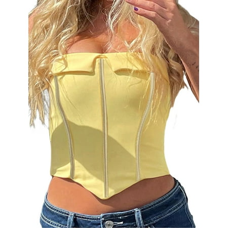 Dewadbow Women Corset Bandeau Tops Summer Casual Strapless Zipper Sleeveless Off-shoulder Crop Tops Streetwear
Dewadbow Women Corset Bandeau Tops Summer Casual Strapless Zipper Sleeveless Off-shoulder Crop Tops Streetwear