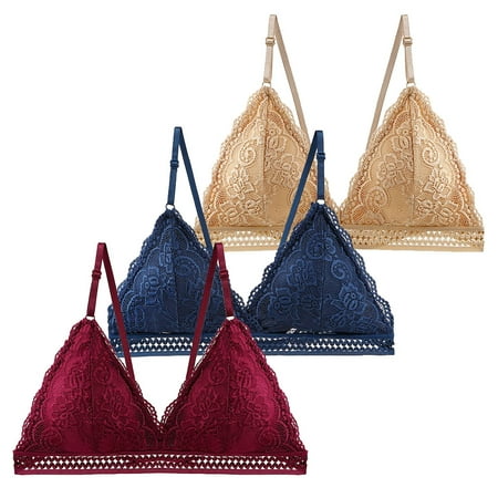 Popvcly Women s Bra French Lace Triangle Cup Underwear Deep V Breathable Comfort Wirefree Bra 3-Pack
Popvcly Women s Bra French Lace Triangle Cup Underwear Deep V Breathable Comfort Wirefree Bra 3-Pack