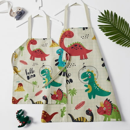 Patpat Cute Dinosaur Print Linen Aprons for Mommy and Me