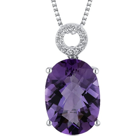 Peora 5.00 Carat T.G.W. Oval Checkerboard Cut Amethyst Rhodium over Sterling Silver Pendant, 18