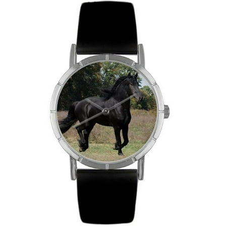 Whimsical Watches Kids R0110025 Classic Friesian Horse Black Leather And Silvertone Photo Watch
