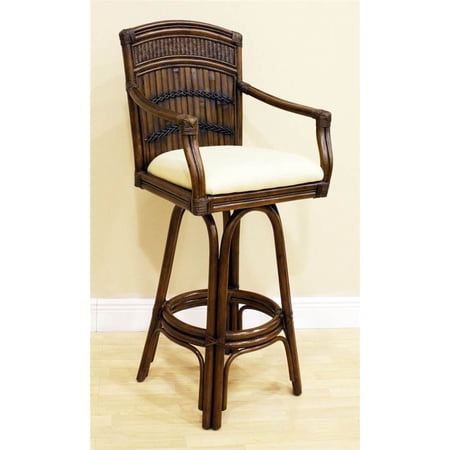 Bamboo & Rattan Bar Stool in Antique Finish w Cushion (Ariel-Sunset)