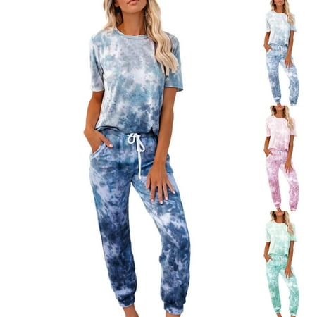 Women 2 Piece Pajama Set Soft Tie Dye Printed Pajamas Short Sleeve Top Pants Sleepwear Lounge Set for Women Ladies Home
Women 2 Piece Pajama Set Soft Tie Dye Printed Pajamas Short Sleeve Top Pants Sleepwear Lounge Set for Women Ladies Home