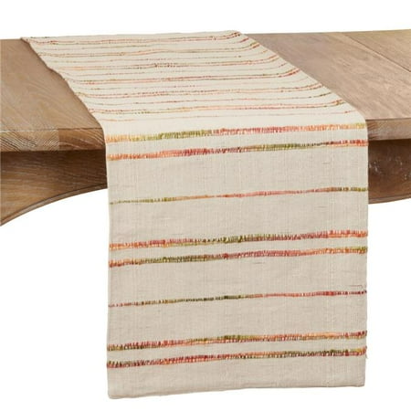 SARO Long Table Runner with Woven Line Design