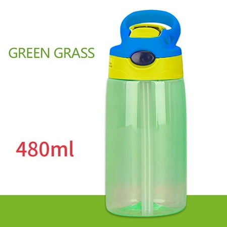 School Student Water Cup Plastic Cute Porable Handle Straw Fashional Cartoon Bottle