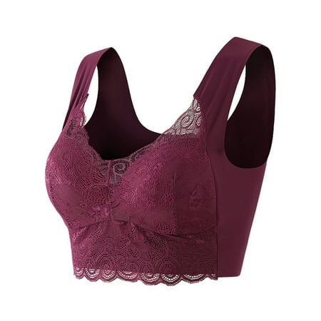 BIZIZA Women Bra Wireless Push Up Plus Size Bralette Comfort Lace Purple XXL