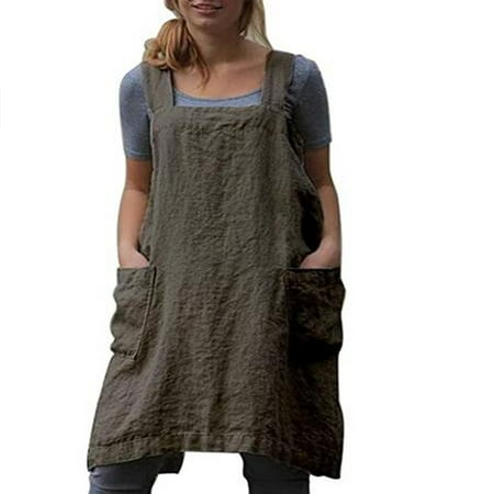 Nituyy Women Cotton Linen Apron with Pockets